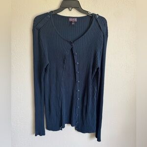 Long Tall Sally Deep Blue Ribbed Full Button Cardigan Womens L Academia